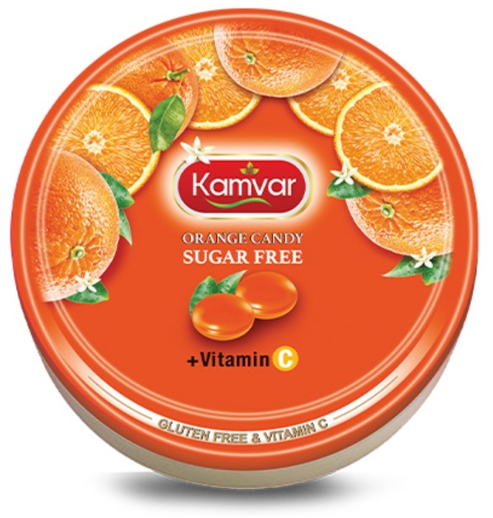 آبنبات رویال پرتقالی بدون قند و رژیمی کامور